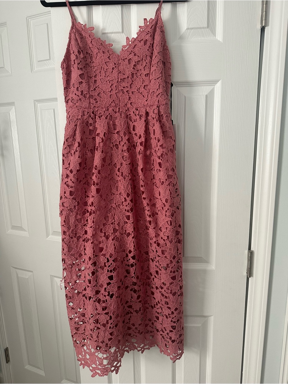 Astr Rose Pink Lace Midi Dress with Spaghetti Straps